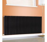 NRG Designer Horizontal Column Radiator Oval Double Panel Bathroom Central Heating Space Saving Radiators - Black 600mm x 1593mm