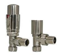 NRG Designer Radiator Valve Angled Thermostatic Valves Satin Nickel for Towel Rail Radiator