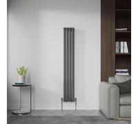 NRG Designer Vertical 1600x236mm Single Panel Oval Column Tall Upright Central Heating Radiator Anthracite + Free Angled Valves
