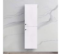 NRG Gloss White 1400mm Tall Cupboard Wall Hung High Cabinet Bathroom Furniture with 2 Door
