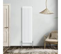 NRG Gloss White 1800x472mm Double Horizontal Oval Panel Radiator | Mild Steel, Radiator Wall Mounted, High Heat Output, Central Heating Compatible, for Living Room, Kitchen, Bedroom, Home