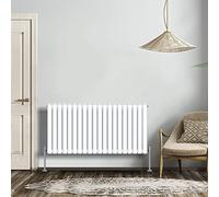 NRG Gloss White 600x1180mm Double Horizontal Oval Panel Radiator