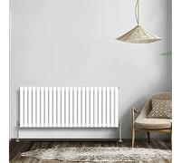 NRG Gloss White 600x1416mm Double Horizontal Oval Panel Radiator | High Heat Output, Designer Radiator Wall Mounted, Central Heating Rads, Modern Radiator, for Living Room, Kitchen, Home