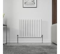 NRG Gloss White 600x767mm Single Panel Oval Column Designer Radiator Horizontal Bathroom Central Heating + Free Angled Valves