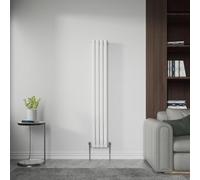 NRG Gloss White Designer 1600x236mm Vertical Single Panel Oval Column Radiator Tall Upright Bathroom Central Heating + Free Angled Valves