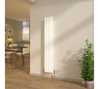 NRG Gloss White Flat Panel Single Column Designer Radiator 1600x272mm Vertical Bathroom Central Heating + Free Angled Valves