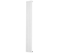 NRG Gloss White Radiators Vertical Single Panel Oval Designer Radiator Bathroom Central Heating Rads with Angled Pair of Valves 1600x236mm
