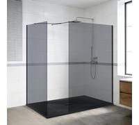 NRG Grey Shower Enclosure 8mm Easy Clean Glass 2 Pieces Wet Room Screen Panel Door 1950mm Height 1000+760mm with 1500x1000mm Tray SMC Black Rectangle Shower Tray