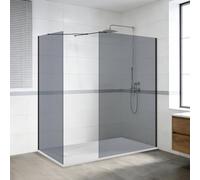 NRG Grey Shower Enclosure 8mm Easy Clean Glass 2 Pieces Wet Room Screen Panel Door 1950mm Height 1100+800mm with 1500x800mm SMC White Rectangle Shower Tray