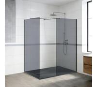 NRG Grey Shower Enclosure 8mm Easy Clean Glass 2 Pieces Wet Room Screen Panel Door 1950mm Height 900+760mm with 1500x800mm SMC Anthracite Rectangle Shower Tray