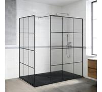 NRG Grid Shower Enclosure 8mm Easy Clean Glass 2 Pieces Wet Room Screen Panel Door 1950mm Height 1000+1000mm with 1500x1000mm Tray SMC Black Rectangle Shower Tray