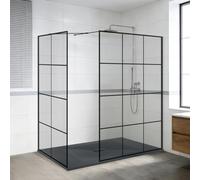 NRG Grid Shower Enclosure 8mm Easy Clean Glass 2 Pieces Wet Room Screen Panel Door 1950mm Height 1000+760mm with 1500x1000mm SMC Anthracite Rectangle Shower Tray