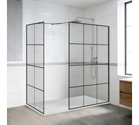 NRG Grid Shower Enclosure 8mm Easy Clean Glass 2 Pieces Wet Room Screen Panel Door 1950mm Height 1100+760mm with 1500x800mm SMC White Rectangle Shower Tray