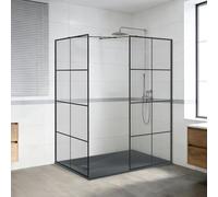 NRG Grid Shower Enclosure 8mm Easy Clean Glass 2 Pieces Wet Room Screen Panel Door 1950mm Height 900+760mm with 1500x800mm SMC Anthracite Rectangle Shower Tray
