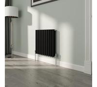 NRG New Horizontal Double Panel Oval Column Designer Radiator Central Heating Radiators Black 600mm x 590mm