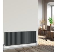 NRG Horizontal Oval Column Radiator 600x1593mm Double Panel Anthracite | Central Heating Rad, Modern Radiator, High Heat Output, Wall Radiator, Oval Tube Design, for Living Room, Kitchen, Home