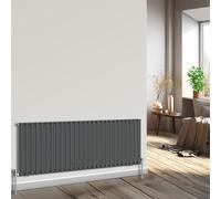 NRG Horizontal Oval Column Radiator 600x1593mm Single Panel Designer Bathroom Central Heating Anthracite