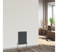 NRG Horizontal Oval Column Radiator 600x413mm Double Panel Designer Bathroom Central Heating Anthracite