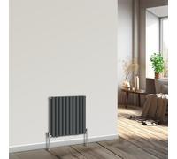NRG Horizontal Oval Column Radiator 600x590mm Double Panel Designer Bathroom Central Heating Anthracite