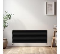NRG Horizontal Oval Radiator Bathroom Central Heating Double Column Designer Radiators 1600x590mm - Black
