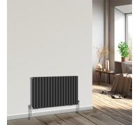 NRG Horizontal Radiator Oval Double Panel Central Heating Black 600x1003mm