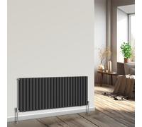 NRG Horizontal Radiator Oval Double Panel Central Heating Black 600x1416mm | Radiator Wall Mounted, High Heat Output, Oval Tube Design, Modern Radiator, Space Saving, for Living Room, Kitchen, Bathroom