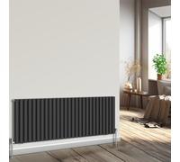 NRG Horizontal Radiator Oval Double Panel Central Heating Black 600x1593mm