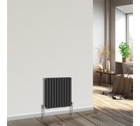 NRG Horizontal Radiator Oval Double Panel Central Heating Black 600x590mm | Radiator Wall Mounted, High Heat Output, Oval Tube Design, Modern Radiator, Space Saving, for Living Room, Kitchen, Bedroom