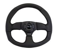 NRG Innovations NRG-RST-009R Reinforced Steering Wheel Leather Steering Wheel With/Black Stitch/Black Leather/Spoke D-Shape Flat Bottom 320 MM / 330 MM