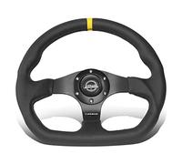 NRG Innovations NRG-RST-024MB-R-Y Reinforced Steering Wheel - 320mm Sport Leather Flat Bottom with Yellow Center Mark