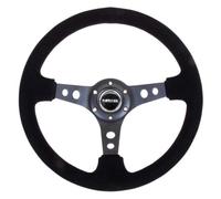 NRG Innovations RST-006-S Reinforced Steering Wheel (350mm Sport Steering Wheel (3" Deep) - Black Spoke Suede Black Stitch)