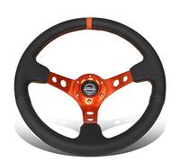 NRG Innovations RST-006OR 3-Spoke Cutout Holes Steering Wheel with Horn Button, Fits 6X70mm Bolt Pattern, Black Leather/Orange Stitching