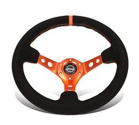 NRG Innovations RST-006S-OR 350mm 3" Deep Dish 3-Spoke Cutout Holes Steering Wheel with Horn Button, 6-Bolt X 70mm, Black/Orange