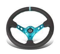 NRG Innovations RST-006TL 350mm 3" Deep Dish 3-Spoke Cutout Holes Steering Wheel with Horn Button, 6-Bolt X 70mm, Black/Teal