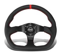 NRG Innovations RST-024MB-R-RD 3-Spoke Flat Bottom Suede Steering Wheel with Leather Cover + Horn Button, 6X70mm Bolt Pattern,Red Stitching
