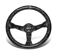 NRG Innovations ST-036FC 350mm OD Forged Carbon Fiber 3 Spoke Steering Wheel, 6 X 70 PCD, 3" Deep Dish, Gloss Black