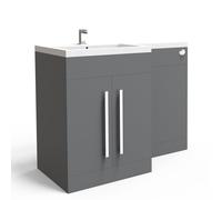 NRG Left Hand Bathroom Storage Furniture Combination Vanity Unit Set Gloss Grey (No Toilet and Cistern)