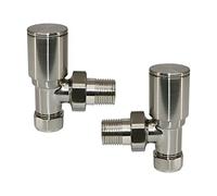 NRG Manual Valves Angled Round Head Satin Nickel Towel Rail Designer Radiator Valves One Pair