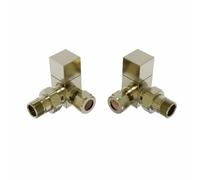 NRG Manual Valves Corner Square Head Brushed Brass Towel Rail Designer Radiator Valves One Pair