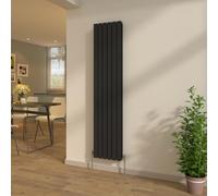 NRG Modern 1800x408mm Flat Panel Double Column Designer Radiator Black Central Heating Rads + Free Angled Valves