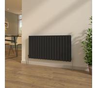 NRG Modern 600x1156mm Flat Panel Double Column Designer Radiator Horizontal Black Central Heating Rads + Free Angled Valves
