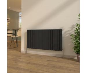NRG Modern 600x1156mm Flat Panel Double Column Designer Radiator Horizontal Black Central Heating Rads + Free Angled Valves