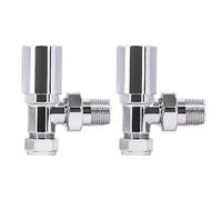 NRG Modern Angled Round Head Chrome Towel Rail Designer Radiator Valves Central Heating Taps One Pair