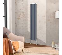 NRG Modern Anthracite Vertical Flat Column Double Panel Designer Radiator Heater with Free Angled Valves 1600x272mm
