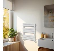 NRG Modern Bathroom 800 x 600mm Flat Panel Heated Towel Rail Radiator White for Living Room and Kitchen