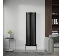 NRG Modern Black 1600x472 Vertical Single Oval Column Panel Designer Radiator Central Heating Radiators + Free Angled Valves