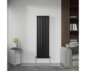 NRG Modern Black 1600x472mm Vertical Single Oval Panel Radiator with Valves
