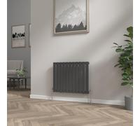 NRG Modern Horizontal Flat Panel radiators | Black 600 x 748 mm Single Column Designer Bathroom Radiator Heater