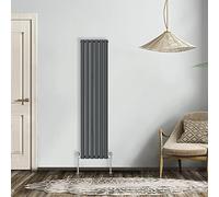 NRG Modern Radiator Anthracite 1600x354mm Double Oval Panel Heater Interior Designer Vertical Bathroom Radiators