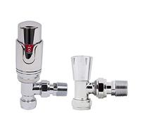 NRG Modern Radiator Valves Angled Thermostatic Valve Bathroom Towel Rail Radiator Valve TRV 15mm Central Heating Taps with Free Manual Angled Valve